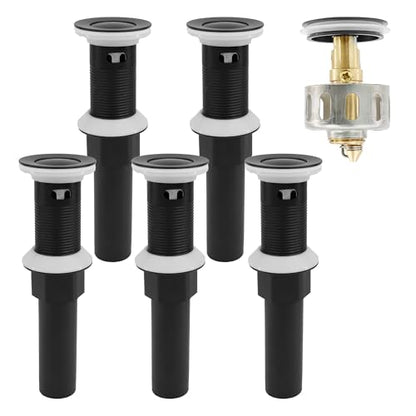 Bathroom Sink Drain,5 Pack Drain Stopper with Overflow,Small Cap Pop Up Drain Assembly with Detachable Strainer Basket,Built-in Anti-Clogging, Stainless Steel Nut Matte Black - color: 5 Pack-matte Black-small Cap, style: With Overflow