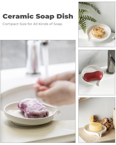 Zoeeker Self Draining Soap Dish, Ceramic Drain Soap Holder Waterfall Design | Bar Soap Dish with Drainage Round Kitchen Soap Saver for Shower, Bathroom, Sink, Kitchen and Countertop, Keeps Dry, White - color: White, size: Round
