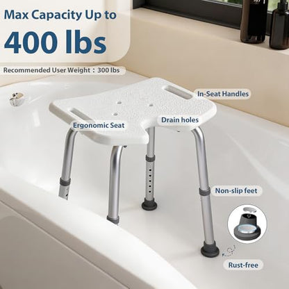 Shower Chair for Inside Shower, 400 lbs Shower Stool with Adjustable Height, Shower Seat for Inside Tub Bathroom Non-Slip Bench Bath Shower Chair for Elderly and Disabled, Adults,Seniors, White