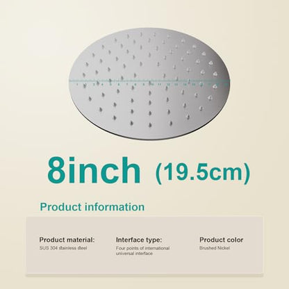 All Metal Rain Shower Head - Heavy Duty Stainless Steel, Easy Install, High Water Flow, Ultra-Thin Modern Design for Bathroom (Brushed Nickel, 8) - color: Brushed Nickel, size: 8