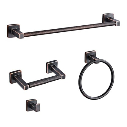 Bathroom Hardware Set 4 Pieces,Oil Rubbed Bronze Towel Bar Set Stainless Steel Wall Mounted, Includes 16In Hand Towel Bar, Towel Ring, Robe Towel Hooks,Toilet Paper Holder, Bathroom Towel Rack Set - color: Oil Rubbed Bronze, size: 16Inch