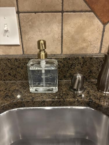Clear Glass Soap Dispenser Rectangular, Brushed Gold Pump, 13.5 oz | Rust Proof Stainless Steel Pump, Refillable, Hand Soap, Liquild Soap, Dish Soap - color: Gold, size: 13.5oz-Square