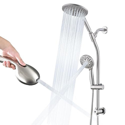High Pressure Shower Head with Handheld Shower, 26" Adjustable Height Drill-Free Slide Bar, 3-Way Diverter for Easy Reach, Dual Shower Head Combo Set with 5ft Hose - Brushed Nickel - color: Brushed Nickel