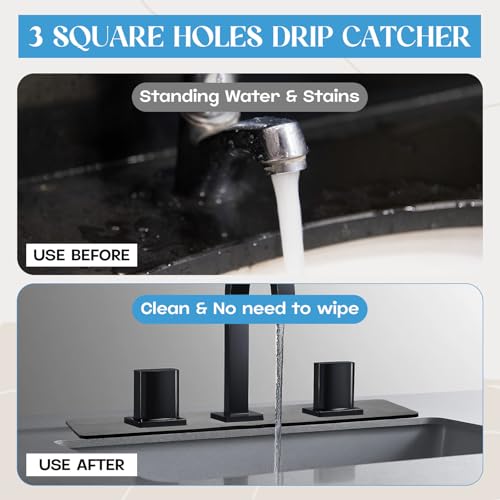 Tioncy 2 Pcs 3 Hole Faucet Mat for Kitchen Sink Kitchen Faucet Absorbent Mat Splash Catcher Sink Drip Catcher for Bathroom Counter(Square Hole,Dark Gray)
