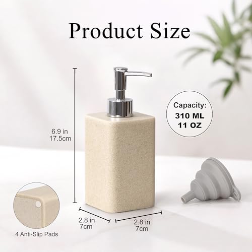 2 pcs Hand Soap Dispenser Set - 11oz Refillable Resin Liquid Soap Dispensers with Rustproof Pump, Lotion Dispenser Includes Silicone Funnel for Bathroom Countertop or Kitchen, Beige - color: Beige