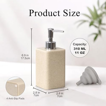 2 pcs Hand Soap Dispenser Set - 11oz Refillable Resin Liquid Soap Dispensers with Rustproof Pump, Lotion Dispenser Includes Silicone Funnel for Bathroom Countertop or Kitchen, Beige - color: Beige