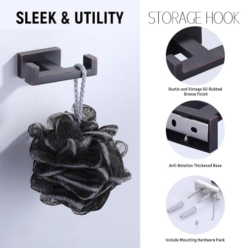 Double Bathroom Towel Hook for Wall Mounted - Oil Rubbed Bronze Modern Towel Holder - Heavy Duty Coat Robe Hooks for Wall - Stainless Steel Shower Towel Hanger - color: Oil Rubbed Bronze