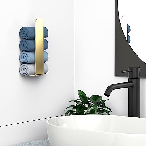 HUFEEOH Adhesive Hand Towel Holder, Kitchen Towel Hanger Towel Bars Wall Mounted, Stainless Steel Bath Towel Holder for Bathroom Hotel Kitchen (8 inch, Gold) - color: Gold, size: 8 Inch