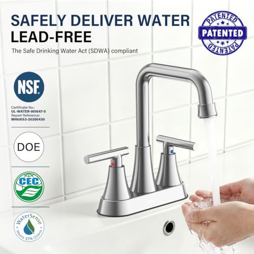 Brushed Nickel 4 inch Centerset Bathroom Faucets for Sink 2-3 Hole | Bathroom Sink Faucet with Pop-up Drain and Supply Lines, Stainless Steel 2-Handle Centerset Faucet for Vanity RV Restroom - color: Brushed Nickel X2
