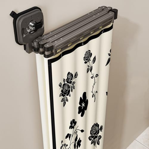 Wall Mounted Folding Shower Curtain, Adjustable Linen Shower Curtain with Suction Cup, Extendable Shower Curtain Rod for Bathroom Bathtub and Clothing Store(5-Folds) - size: 5-Folds