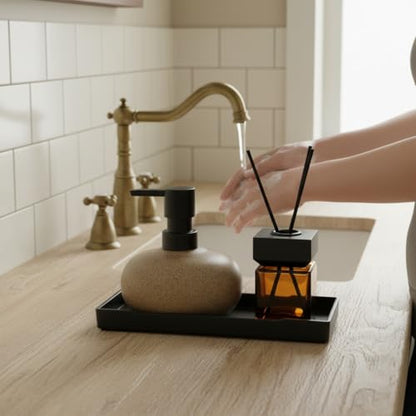 Bathroom Countertop Soap Dispensers Set, 300ml Ceramic Soap Dispenser with Amber Glass Bottle & Black Tray, Brown Ceramic Hand Soap Dispenser for Kitchen and Bathroom Counter - color: Brown