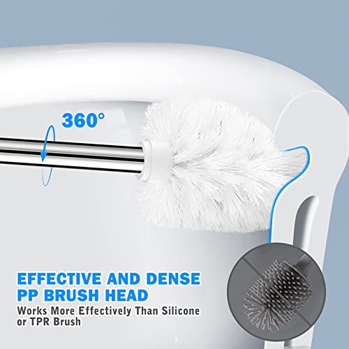 Toilet Brush and Holder, 2 Pack Toilet Brush with 304 Stainless Steel Long Handle, Toilet Bowl Brush for Bathroom Toilet-Ergonomic, Elegant,Durable (White) - color: White