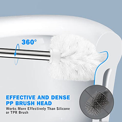 Toilet Brush and Holder, 2 Pack Toilet Brush with 304 Stainless Steel Long Handle, Toilet Bowl Brush for Bathroom Toilet-Ergonomic, Elegant,Durable (White) - color: White