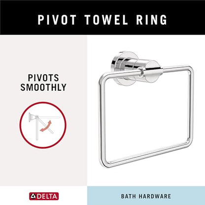 Delta Nicoli (1-Pack) Hand Towel Holder Polished Chrome Towel Racks for Bathroom Wall Square Towel Ring Holder for Bath Towel Hanger for Kitchen, Bathroom Accessories NIC46-PC