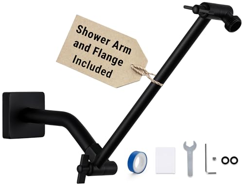G-Promise 11 Inch Shower Extender with 6 Inch Arm and Flange(Matte Black) | Solid Brass Construction, Height and Angle Adjustable, Standard Connection Thread, All Installation Tools Included - color: Matte Black, style: 11 Inch