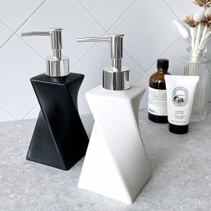 2 Pack Modern White & Black Soap Dispenser Set, Bathroom 8.5oz | Contemporary Art Style, Twisted Geometric Dish Soap Dispenser Set for Bathroom and Kitchen Sink - color: Black & White 2pcs Set