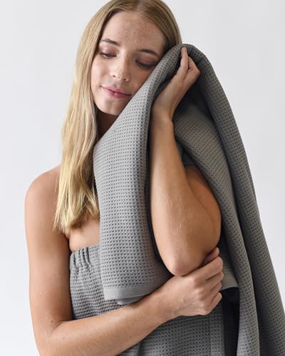 Cozy Earth Waffle Bath Sheets, Mini Textured Waffle Weave Pattern | 60% Cotton 40% Viscose from Bamboo Bath Sheets 40 x 65 Inches, Soft and Absorbent Terry, 2 Pack Charcoal - color: Charcoal, size: Bath Sheet