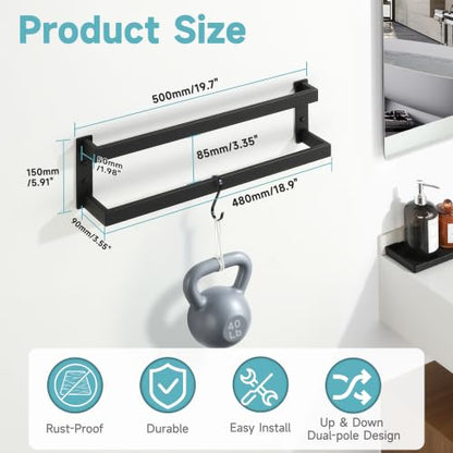 Alise Double Towel Bar, 20" Double Towel Racks for Bathroom, Matte Black | Bathroom Towel Rack Wall Mounted, 3.54" Wide Faster Drying, Ladder Design, SUS304 Stainless Steel - color: Matte Black, size: 20-inch