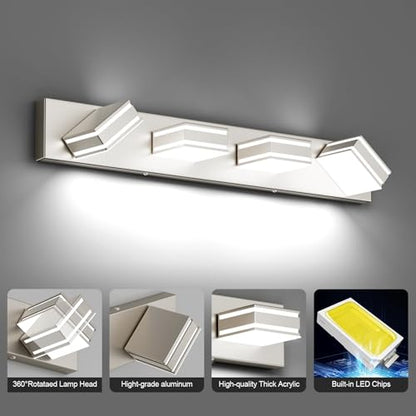Ralbay 30inch Brushed Nickel Vanity Light for Bathroom 4-Light Metal Acrylic Modern LED Bathroom Light Fixtures - color: Brushed Nickel, size: 30 inch