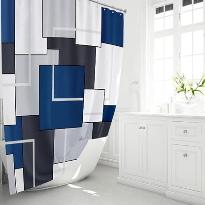 72x78 Modern Geometric Waterproof Fabric Shower Curtain Set, Navy Blue | Long Size, Premium Polyester, Weighted Hem, 12 Plastic Hook, Vibrant Color, Wrinkle-resistant, Quick-Dry, Machine Washable - color: Navy Blue, size: 72"W x 78"L (Pack of 1)