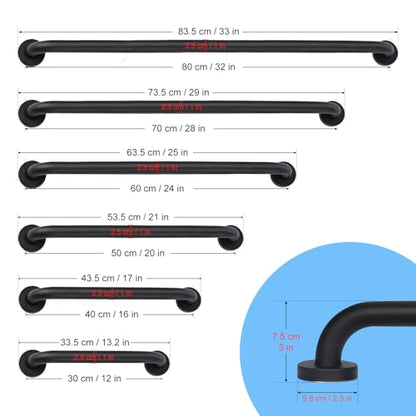 supregear Grab Bars for Wall, Bathroom Shower Handle for Seniors, 1 Inch Diameter 201 Stainless Steel Safety Hand Rail, Wall Mounted Toilet Bathtub Support, Black Finish, 20 Inch - size: 24 Inch