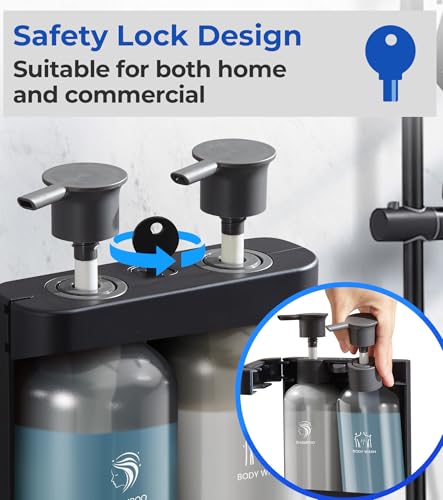 Shampoo and Conditioner Dispenser Shower Soap Dispenser 2 Chamber No Drill Shampoo Dispense for Shower Wall Mounted Shower Shampoo Dispenser 2 Chamber for Bathroom Hotel 2 * 13.37 fl.oz Black - color: Black-2