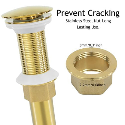 Bathroom Sink Drain, 2 Pack Gold Drain Stopper Without Overflow,Pop Up Drain Assembly Without Detachable Strainer Basket,Built-in Anti-Clogging Strainer,Stainless Steel - color: 2 Pack-gold-big Cap, style: Without Overflow