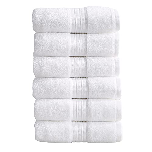Great Bay Home Hand Towels - 100% Cotton 6 Pack 26x16 Hand Towel Set - Lightweight, Absorbent, Quick-Dry Towels for Bathroom (White) - color: Solid - White, size: Hand Towel (Pack of 6)