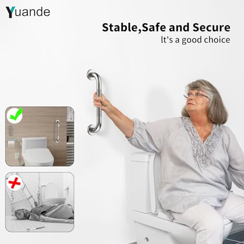 12 Inch Anti Slip Shower Grab Bar,YuanDe Brushed Nickel Bath Grab Bar | Stainless Steel Knurled Bathroom Safety Rail,Shower Handrail Support, Handicap Elderly Balance Assist Handles-1" Diameter - color: Brushed Nickel, size: 12inch-2Pack