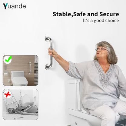 12 Inch Anti Slip Shower Grab Bar,YuanDe Brushed Nickel Bath Grab Bar | Stainless Steel Knurled Bathroom Safety Rail,Shower Handrail Support, Handicap Elderly Balance Assist Handles-1" Diameter - color: Brushed Nickel, size: 12inch-2Pack