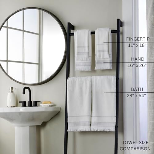 SKL Home Casual Fringe Fingertip Towel Set, 11" x 18", White, 2 Pack