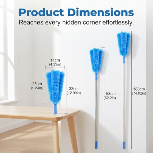 Crevice and Corner Cleaning Brush Set, Duster with Extension Pole for Ceiling Fan Cobweb Window Blind (74.02in) - size: 74.02in