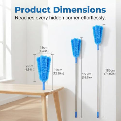 Crevice and Corner Cleaning Brush Set, Duster with Extension Pole for Ceiling Fan Cobweb Window Blind (74.02in) - size: 74.02in