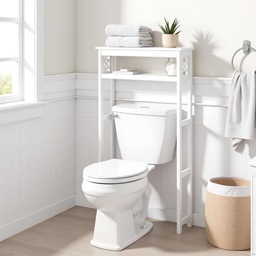 Alaterre Furniture Derby Over-the-Toilet Storage Shelf, White, 27”x8”x44” - size: 44-Inch Tall
