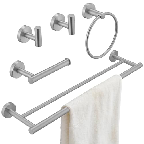 Brushed Nickel Bathroom Hardware Accessories Set 5 pcs Towel Holder Bar Set | 24 inches Stainless Steel Towel Bar, Towel Racks for Bathroom Robe Towel Hooks Toilet Paper Holder Wall Mounted by BATHLAVISH - color: Brushed Nickel