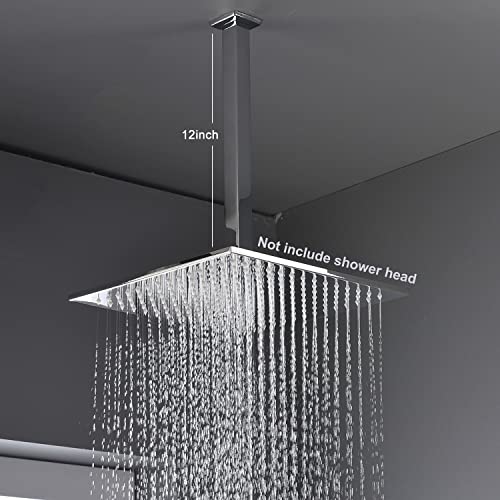 Enga Polished Chrome 12 Inch Square Ceiling Mount Shower Arm with Flange, Solid Brass Rain Shower Head Extension Arm 300mm, NPT 1/2"Thread - color: Chrome, style: 12 Inch