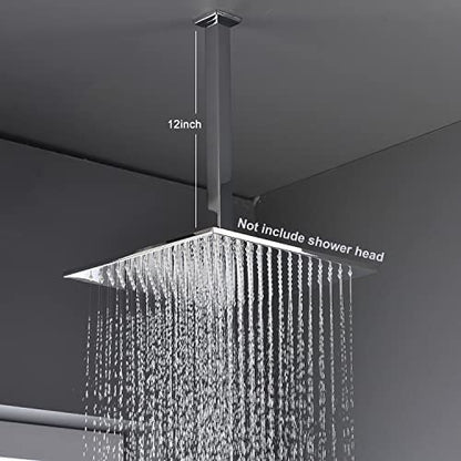 Enga Polished Chrome 12 Inch Square Ceiling Mount Shower Arm with Flange, Solid Brass Rain Shower Head Extension Arm 300mm, NPT 1/2"Thread - color: Chrome, style: 12 Inch
