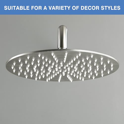 Solid Metal Large Rain Shower Head, Round High Flow Ceiling Rainfall Shower Head with Shower Arm and Flange, Reinforced Explosion-Proof Stainless Steel Construction (12-Inch, Brushed Nickel) - color: Brushed Nickel, size: 12 Inch