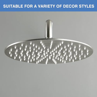 Solid Metal Large Rain Shower Head, Round High Flow Ceiling Rainfall Shower Head with Shower Arm and Flange, Reinforced Explosion-Proof Stainless Steel Construction (12-Inch, Brushed Nickel) - color: Brushed Nickel, size: 12 Inch