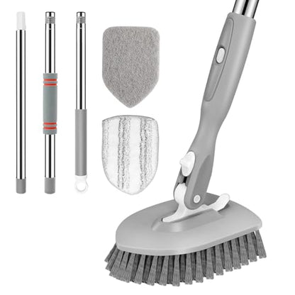 SetSail Tile Tub Scrubber Brush 3-in-1 Long Handle Shower Scrubber, Gray | with 3 Detachable Replacement Brush Head, Multi-Angle Cleaning Locks at 45°, 90°, 180° for Bathroom Kitchen Walls Tub Tile - color: Gray, size: 2 Pads