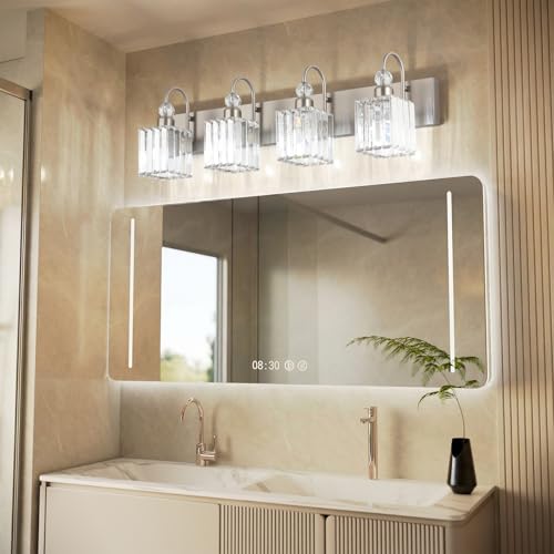 Ralbay Crystal Brushed Nickel Vanity Light for Bathroom 4-Light Modern Bathroom Light Fixtures - color: Square-Brushed Nickel, size: 4-light