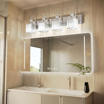 Ralbay Crystal Brushed Nickel Vanity Light for Bathroom 4-Light Modern Bathroom Light Fixtures - color: Square-Brushed Nickel, size: 4-light