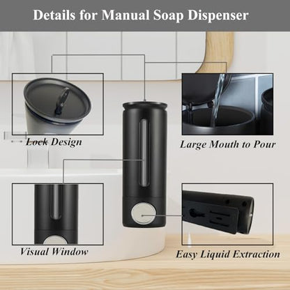 Manual Wall Mounted Soap Dispenser, 16.9oz Black Plastic Lotion Container | 500ml Clear Refillable Plastic Lotion Container, Black Hand Wash Pump Bottle, Refill Container for Home, Hotel, Office - color: A-black