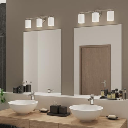 Progress Lighting 3-Light Etched Glass Modern Bath Vanity Light, Replay Collection , Indoor, P2159-104, Polished Nickel - color: Polished Nickel, size: 3-Light