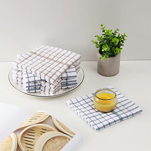 Egles 8 Packs Kitchen Dishcloths, 100% Cotton Dish Cloths 12 x 12 Inch | with Hanging Loop, Terry Dish Towel Set, Quick Drying and Absorbent - color: Grey & Khaki, size: 12"x12" - 8 pcs