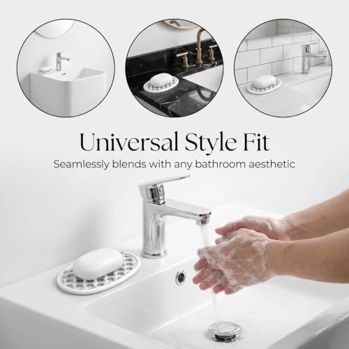 2 Pack White Silicone Soap Dish, Self Draining Non-Slip Soap Holder, Bar Soap Saver Pad for Shower, Bathtub, Bathroom & Kitchen (White) - color: White