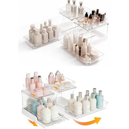 Attelite Makeup Organizer 2-Tier Makeup Storage Cosmetics Organizer with 180° Rotating Design Sturdy durable Versatile Perfume Vanity Organizer for Countertops, Bathrooms, Office Supplies 4PACK - size: 4 pack