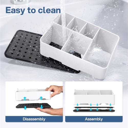 TQRR Bathroom Counter Organizer with Drainage, 6 Slots Toothbrush Holders | Detachable Design, Anti-Slip Base, Vent Electric Toothbrush and Toothpaste Holder Vanity Storage for Bathroom & Sink(Black) - color: Black