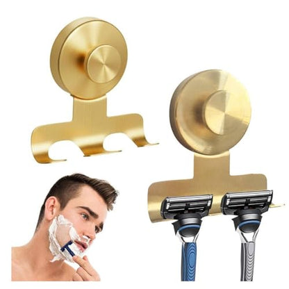 Suction Cup Razor Holder, Stainless Steel Wall Mount Hooks, Heavy-Duty No-Drill Shower Hooks for Razor,Towel,Loofah, Shaver Holder (Gold 2 Pcs) - color: Gold