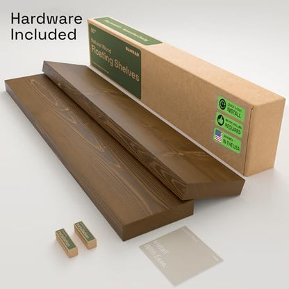 Solid Wood Floating Shelves for Wall 36 Inches Long, Walnut Wooden Shelf | Real Wood, Heavy Duty, Wall Mounted, Bedroom Bathroom Kitchen Living Room Rustic, Walnut Finish, 36W × 6.7D, Set of 2 - color: Walnut, size: 36 Inch